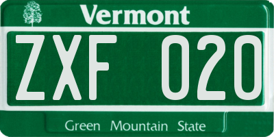 VT license plate ZXF020
