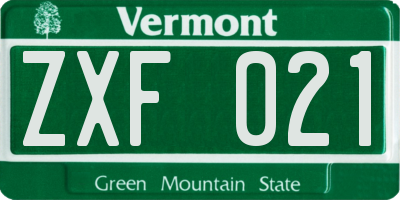 VT license plate ZXF021