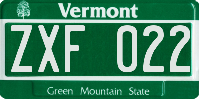 VT license plate ZXF022