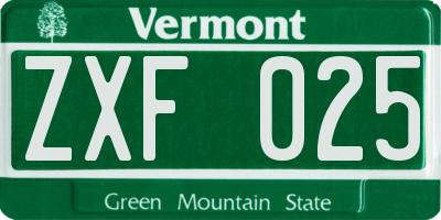 VT license plate ZXF025