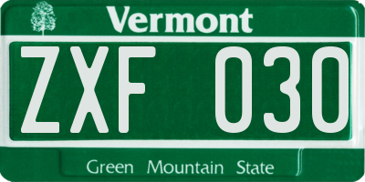 VT license plate ZXF030