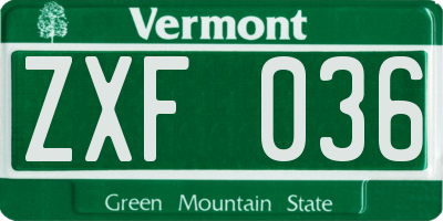 VT license plate ZXF036