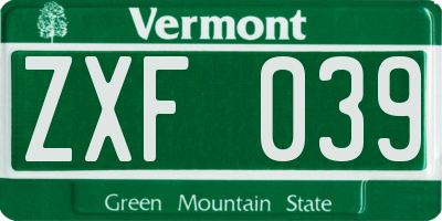 VT license plate ZXF039