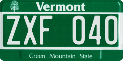 VT license plate ZXF040