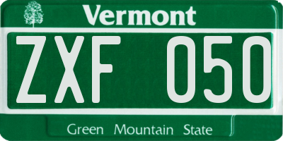VT license plate ZXF050