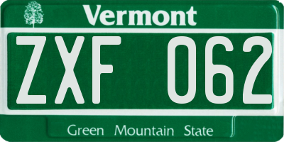 VT license plate ZXF062