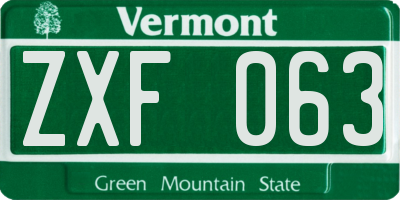 VT license plate ZXF063