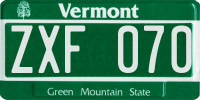 VT license plate ZXF070