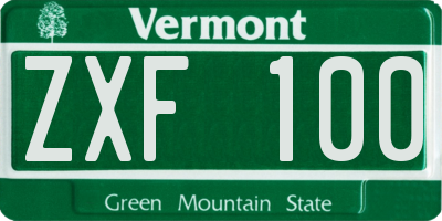 VT license plate ZXF100