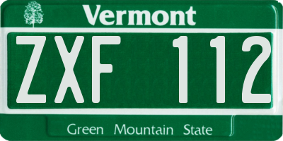 VT license plate ZXF112