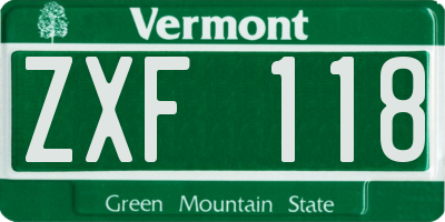 VT license plate ZXF118