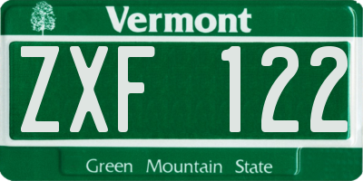 VT license plate ZXF122