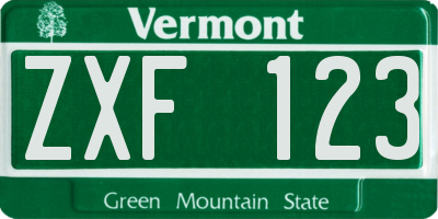 VT license plate ZXF123