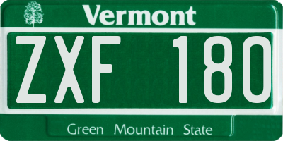 VT license plate ZXF180