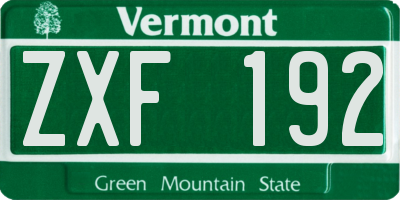 VT license plate ZXF192