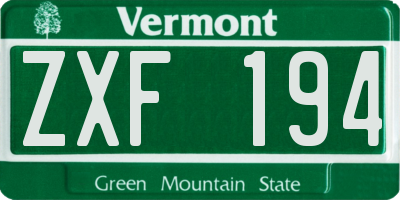 VT license plate ZXF194