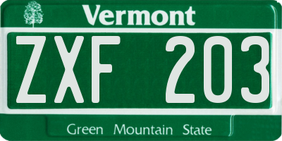 VT license plate ZXF203