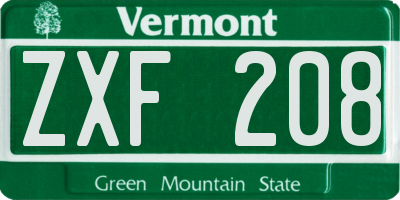 VT license plate ZXF208