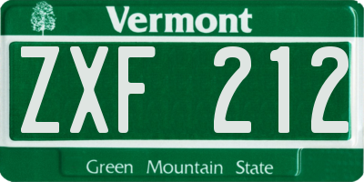 VT license plate ZXF212