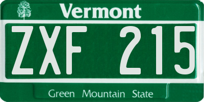 VT license plate ZXF215