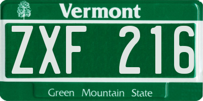 VT license plate ZXF216