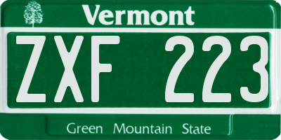 VT license plate ZXF223