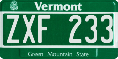 VT license plate ZXF233