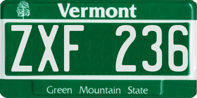 VT license plate ZXF236
