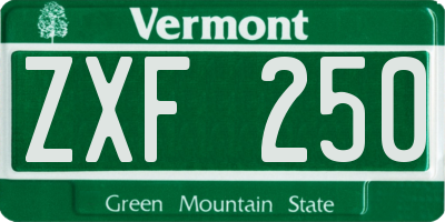 VT license plate ZXF250