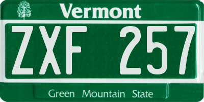 VT license plate ZXF257