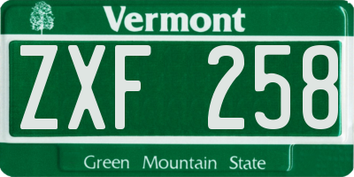 VT license plate ZXF258