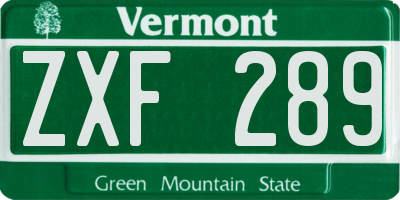 VT license plate ZXF289