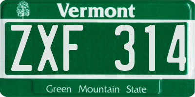 VT license plate ZXF314