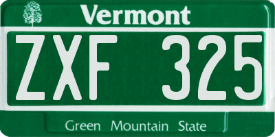 VT license plate ZXF325