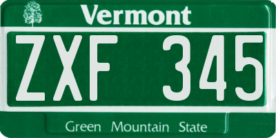 VT license plate ZXF345