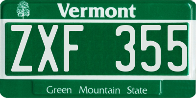 VT license plate ZXF355