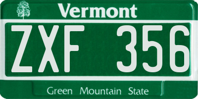 VT license plate ZXF356