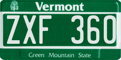 VT license plate ZXF360