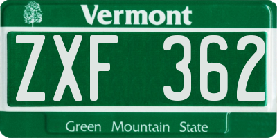 VT license plate ZXF362
