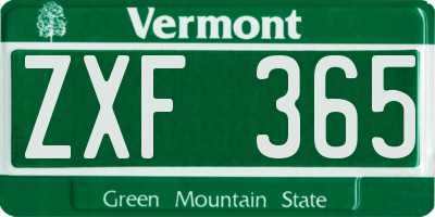VT license plate ZXF365