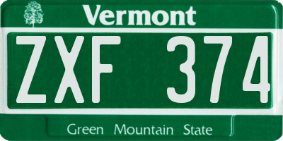 VT license plate ZXF374