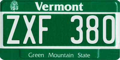 VT license plate ZXF380