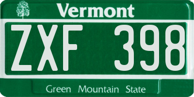 VT license plate ZXF398