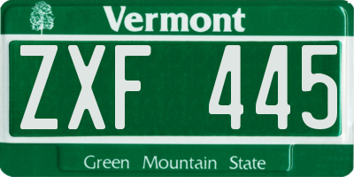VT license plate ZXF445