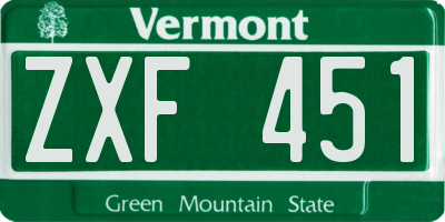 VT license plate ZXF451