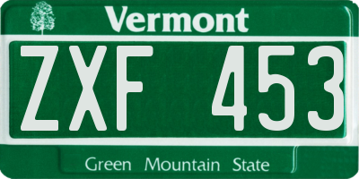 VT license plate ZXF453