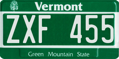 VT license plate ZXF455