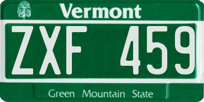 VT license plate ZXF459