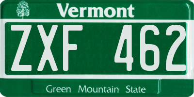 VT license plate ZXF462