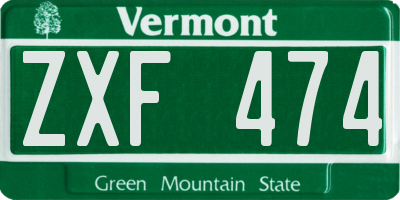 VT license plate ZXF474